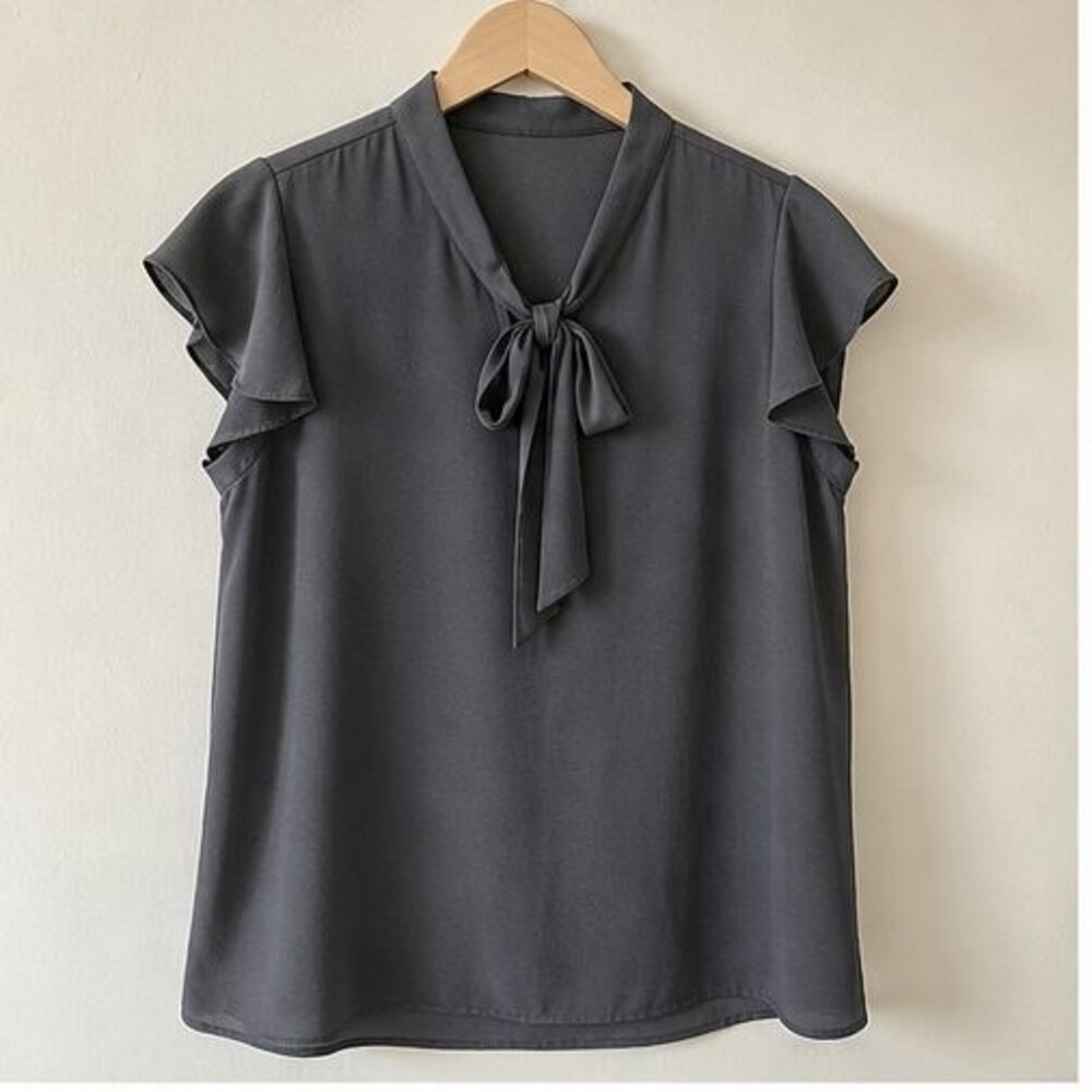 Charcoal Tie Neck Blouse
